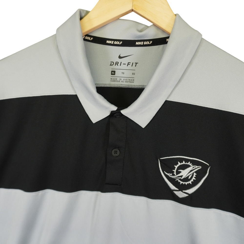 Nike Polo Shirt Mens XL Grey Black Miami Dolphins Turnberry Isle Golf Dri-Fit